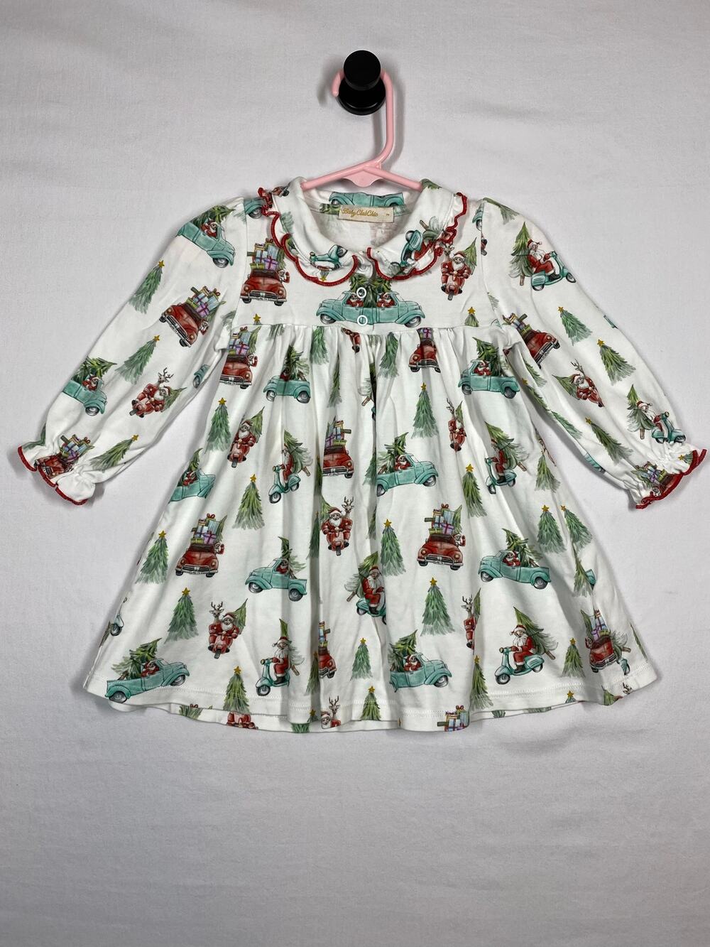Baby Club Chic Girl's 2 Christmas Dress Holiday Print Vintage Trucks Santa Trees